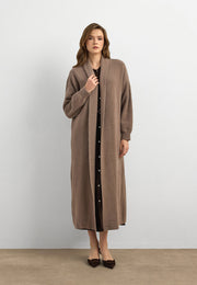 Sakal İplik Model Uzun Hırka Vizon