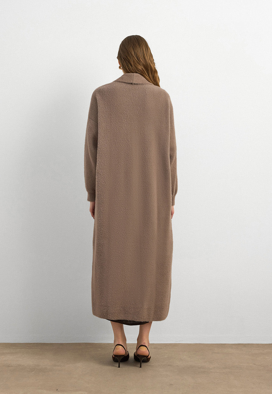 Sakal İplik Model Uzun Hırka Vizon