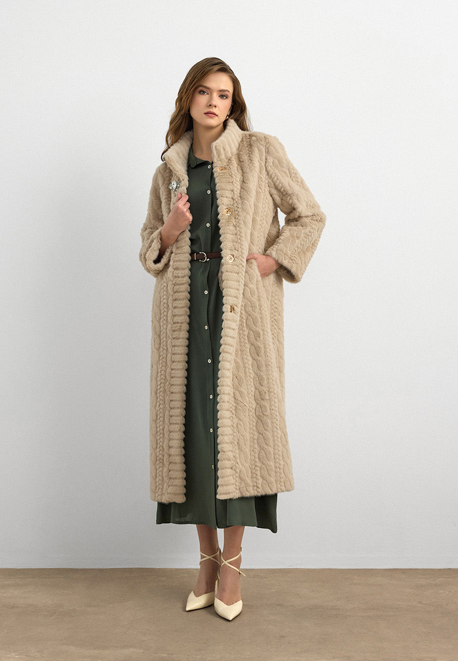 Velura Noir Kaşmir Kürk Kaban-Krem