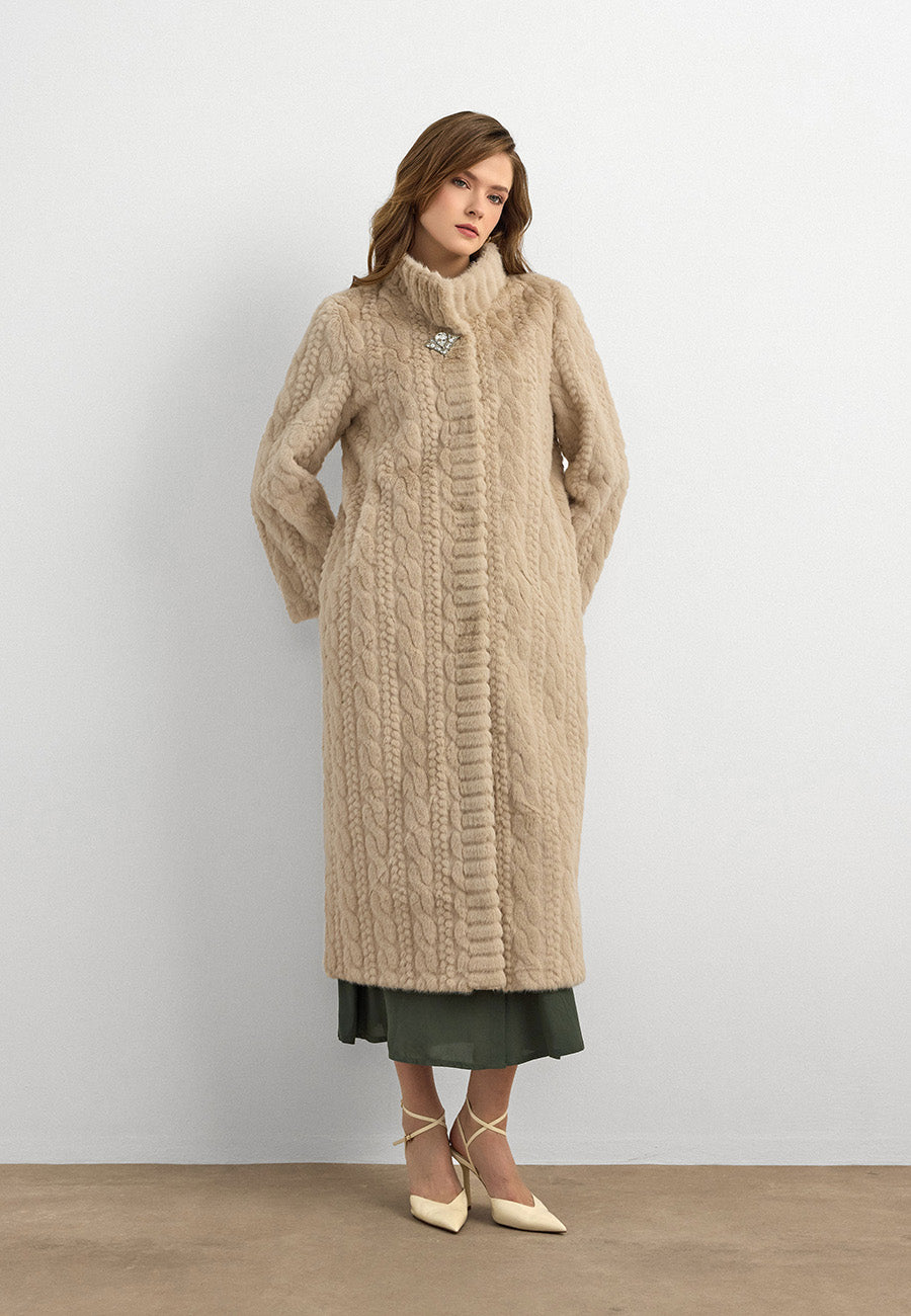 Velura Noir Kaşmir Kürk Kaban-Krem