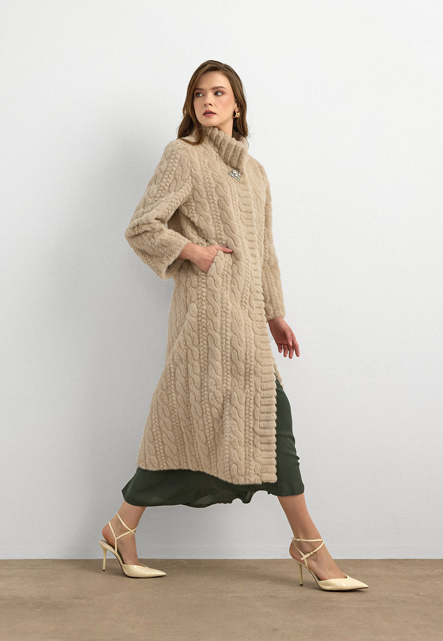 Velura Noir Kaşmir Kürk Kaban-Krem