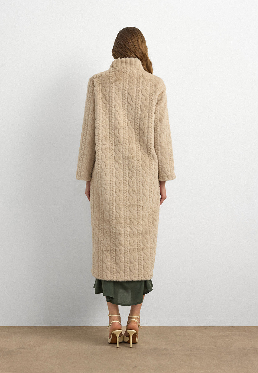 Velura Noir Kaşmir Kürk Kaban-Krem