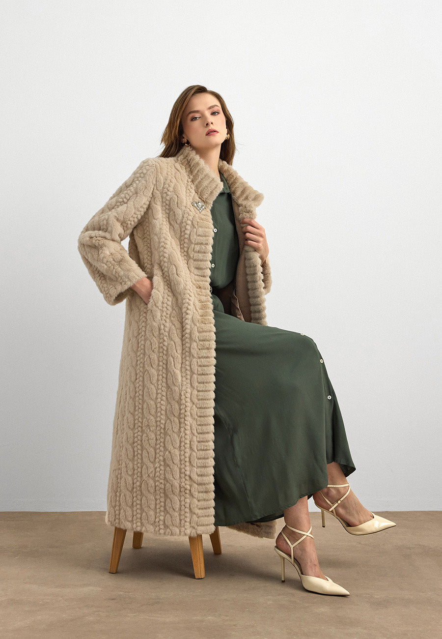 Velura Noir Kaşmir Kürk Kaban-Krem