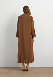 Basic Uzun Düğmeli Gömlek Elbise Tarçın