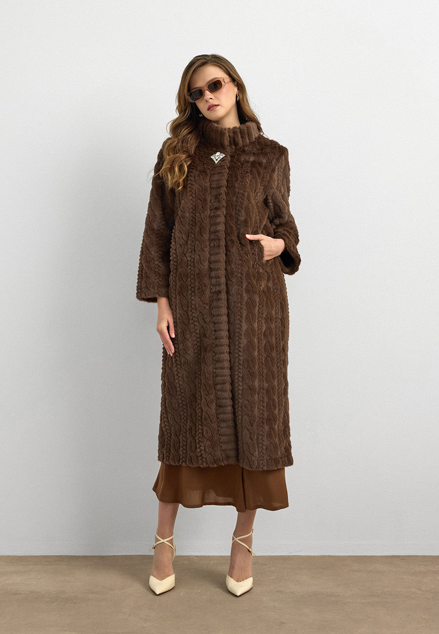 Velura Noir Kaşmir Kürk Kaban Kahve