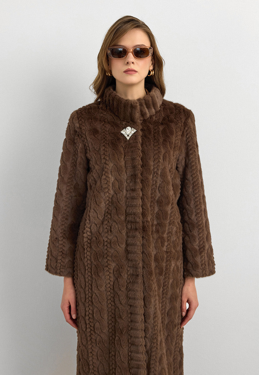 Velura Noir Kaşmir Kürk Kaban Kahve