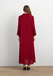 Basic Uzun Düğmeli Gömlek Elbise Kırmızı