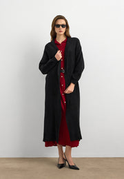 Sakal İplik Model Uzun Hırka  Siyah
