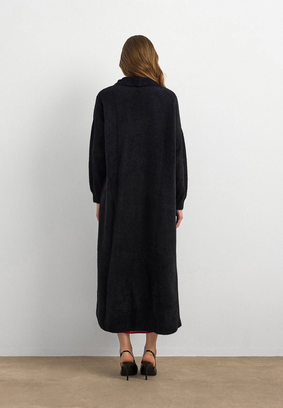 Sakal İplik Model Uzun Hırka  Siyah