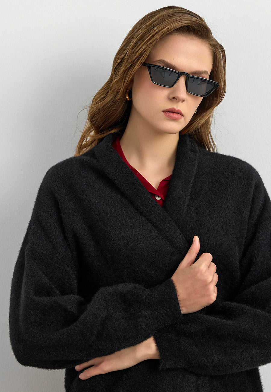 Sakal İplik Model Uzun Hırka  Siyah