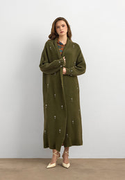 Damla Taşlı Uzun Hırka Haki