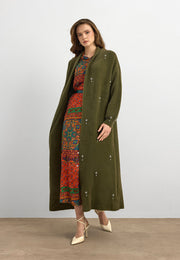 Damla Taşlı Uzun Hırka Haki