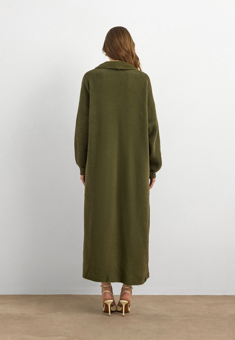 Damla Taşlı Uzun Hırka Haki