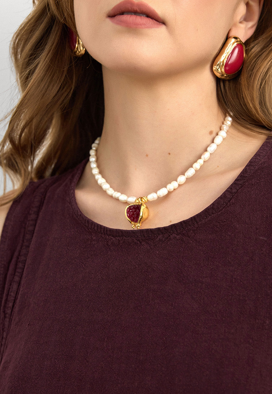 Nar Figürlü İnci Detaylı Kolye