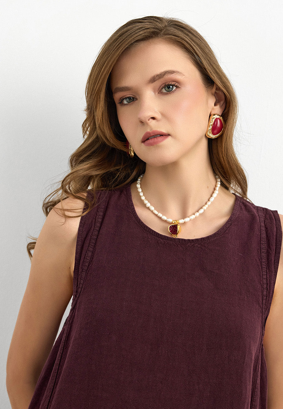 Nar Figürlü İnci Detaylı Kolye