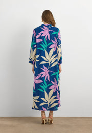 Yaprak Desenli Pamuk Viskon Uzun Elbise