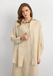 Keten Gömlekli İkili Takım Krem