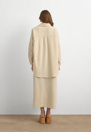 Keten Düğmeli Gömlek Krem