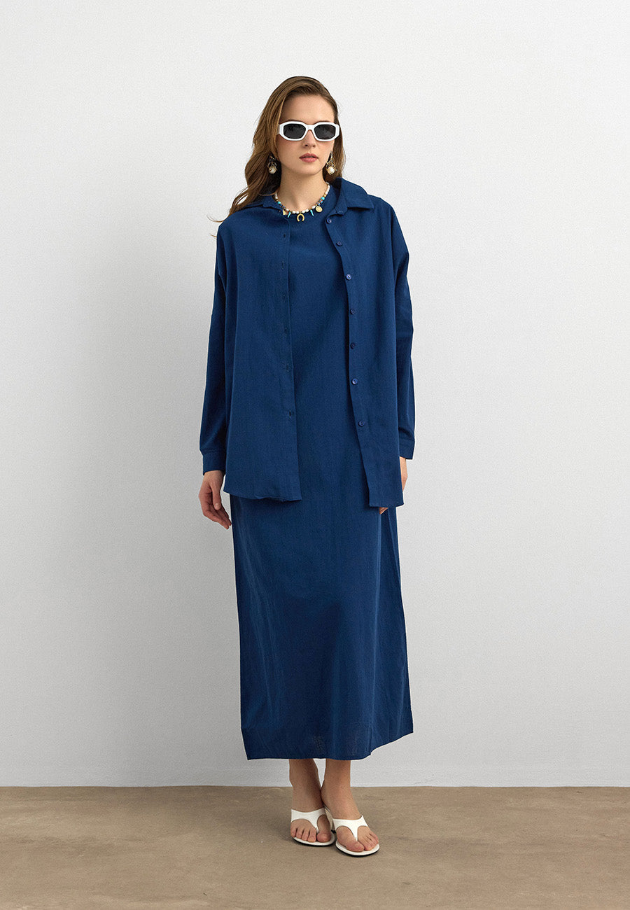 Keten Gömlekli İkili Takım Lacivert