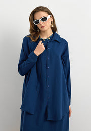 Keten Düğmeli Gömlek Lacivert