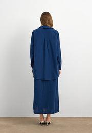 Keten Düğmeli Gömlek Lacivert