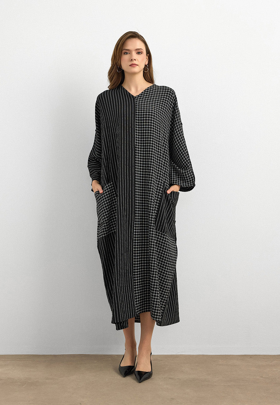 Oversize Kareli Cepli Koton Elbise