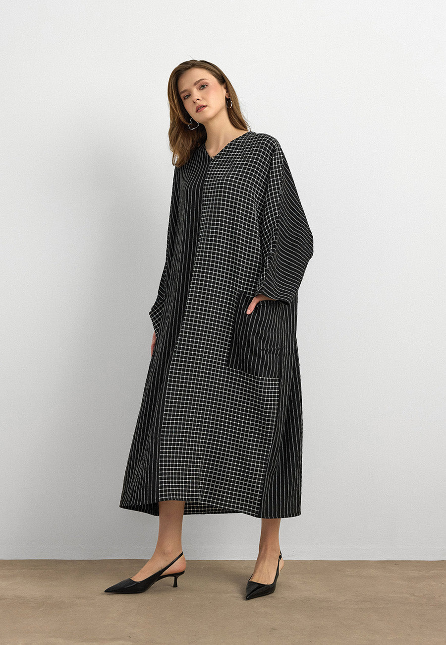 Oversize Kareli Cepli Koton Elbise