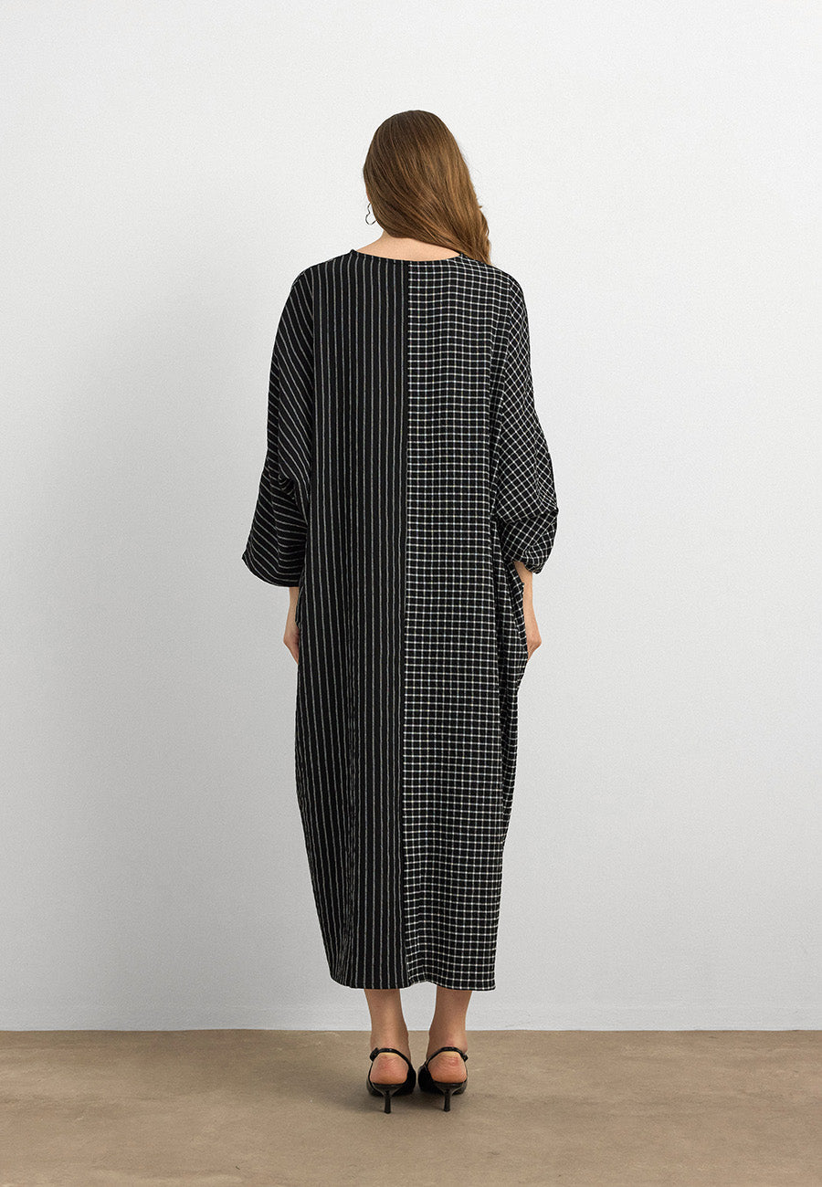 Oversize Kareli Cepli Koton Elbise