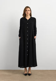 Basic Uzun Düğmeli Gömlek Elbise Siyah