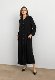 Basic Uzun Düğmeli Gömlek Elbise Siyah