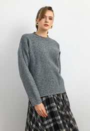 10640 Bisiklet Yaka Yumuşak Dokulu Kazak-Füme Mel.