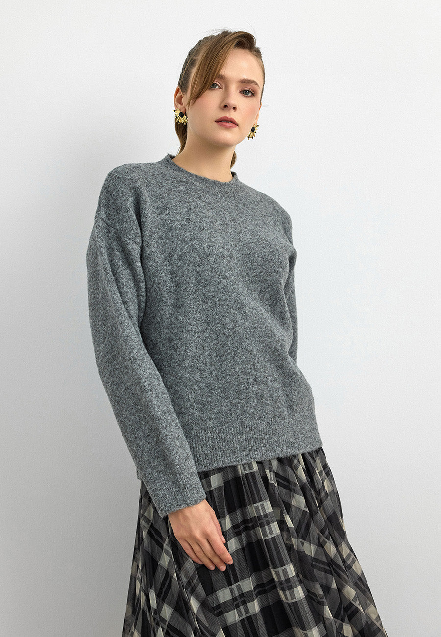 10640 Bisiklet Yaka Yumuşak Dokulu Kazak-Füme Mel.