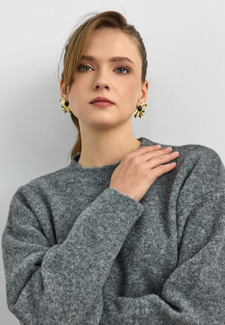 10640 Bisiklet Yaka Yumuşak Dokulu Kazak-Füme Mel.