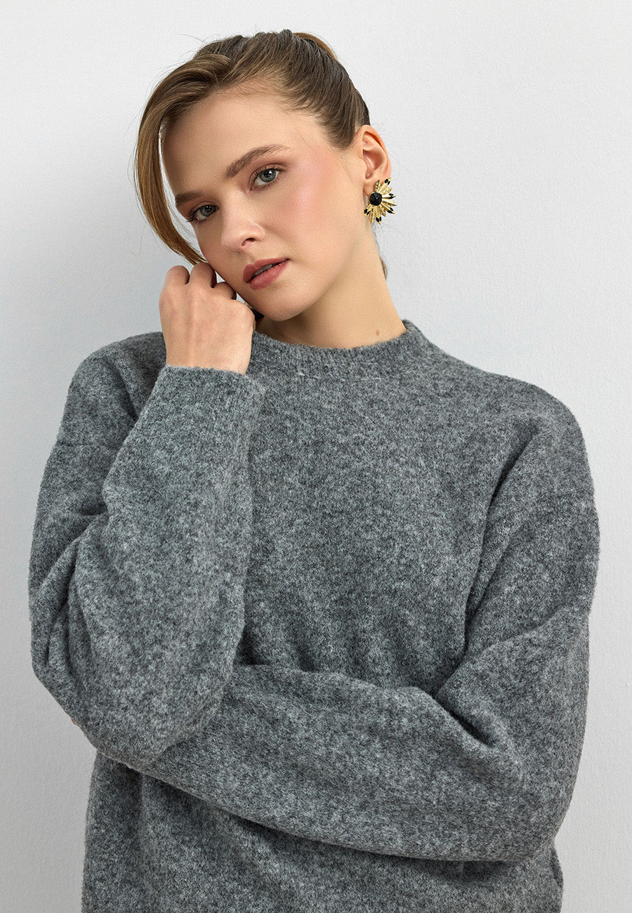 10640 Bisiklet Yaka Yumuşak Dokulu Kazak-Füme Mel.