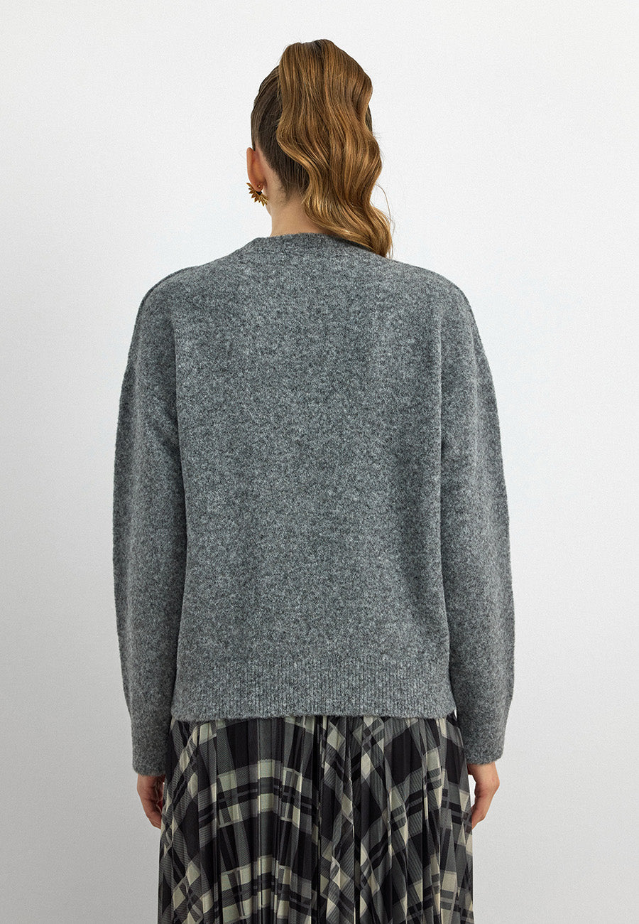 10640 Bisiklet Yaka Yumuşak Dokulu Kazak-Füme Mel.