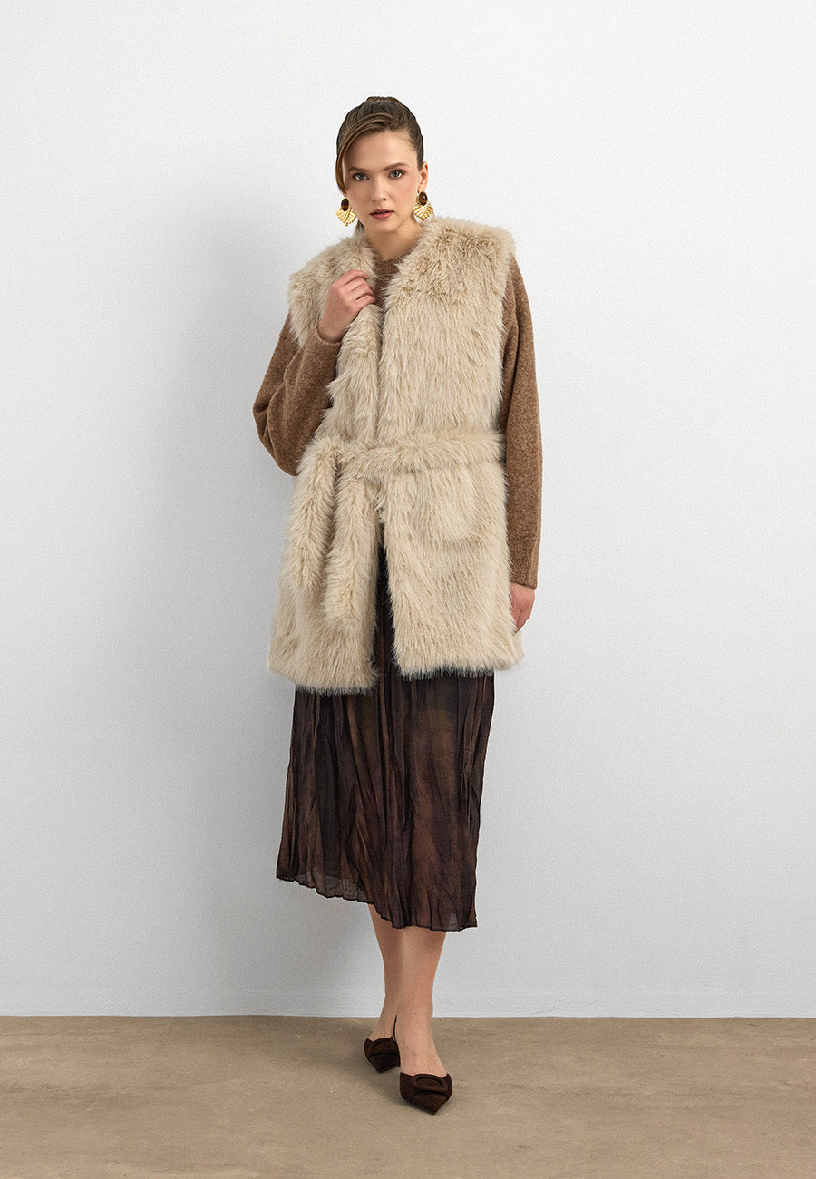 Kisya Tüylü Bağlamalı Yelek