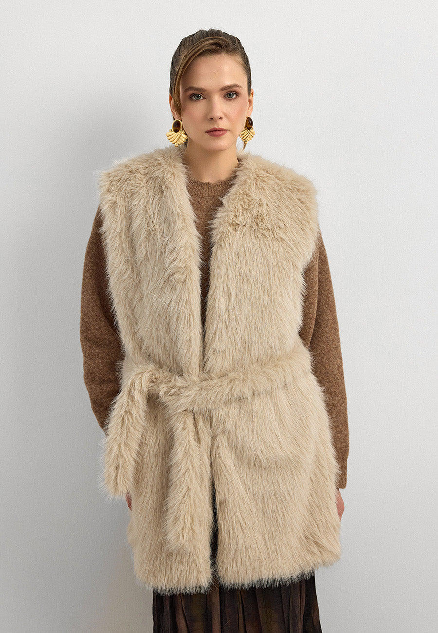 Kisya Tüylü Bağlamalı Yelek