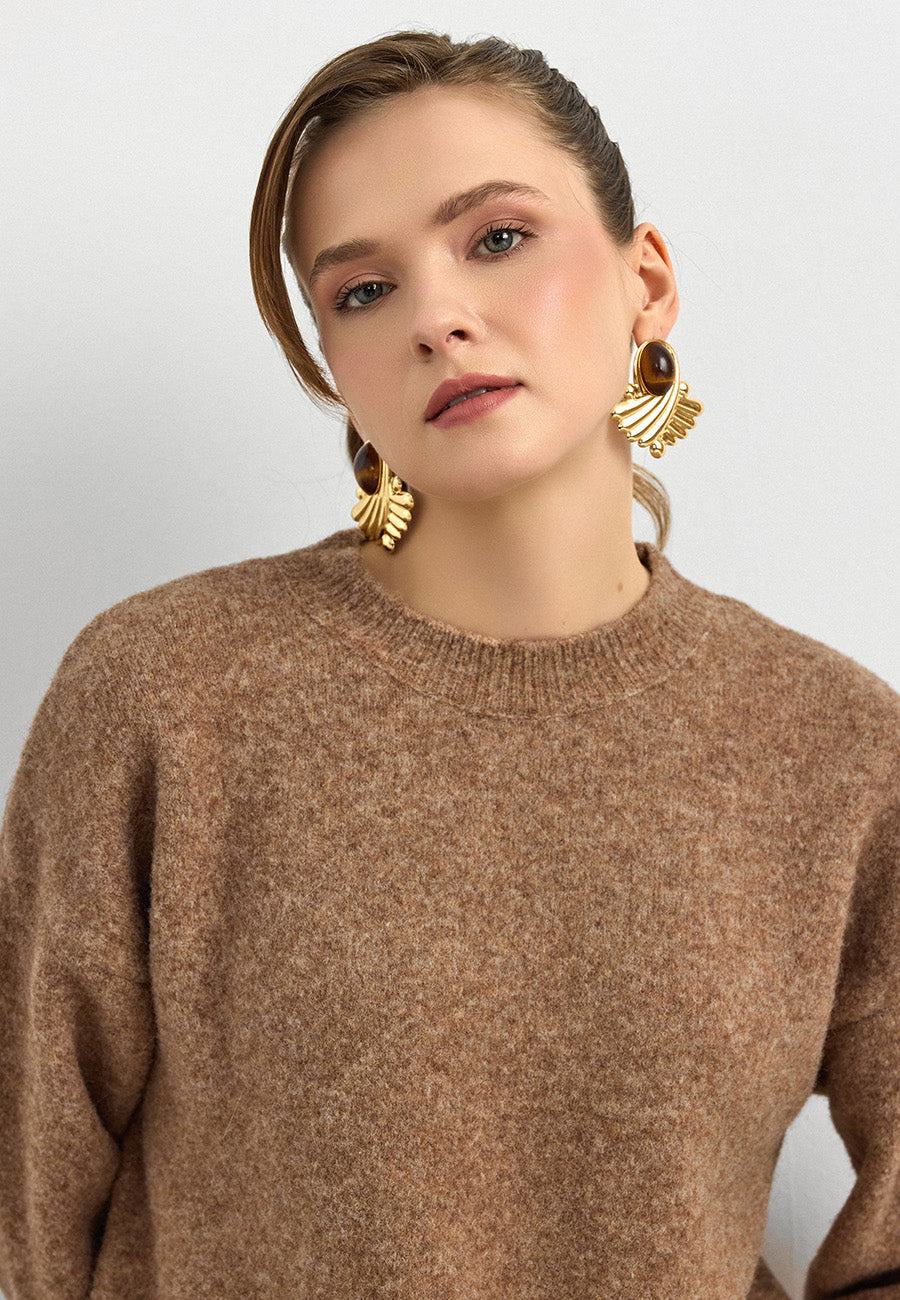 10640 Bisiklet Yaka Yumuşak Dokulu Kazak-K. Bej Mel.