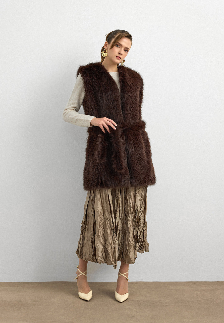 Kisya Tüylü Bağlamalı Yelek