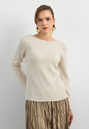 10836 Yün Karışımlı Parıltılı Kayık Yaka Kazak-Bej