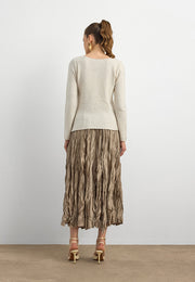 10836 Yün Karışımlı Parıltılı Kayık Yaka Kazak-Bej