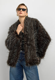 Faux Fur Efektli Kürk Ceket-Kahverengi