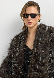 Faux Fur Efektli Kürk Ceket-Kahverengi