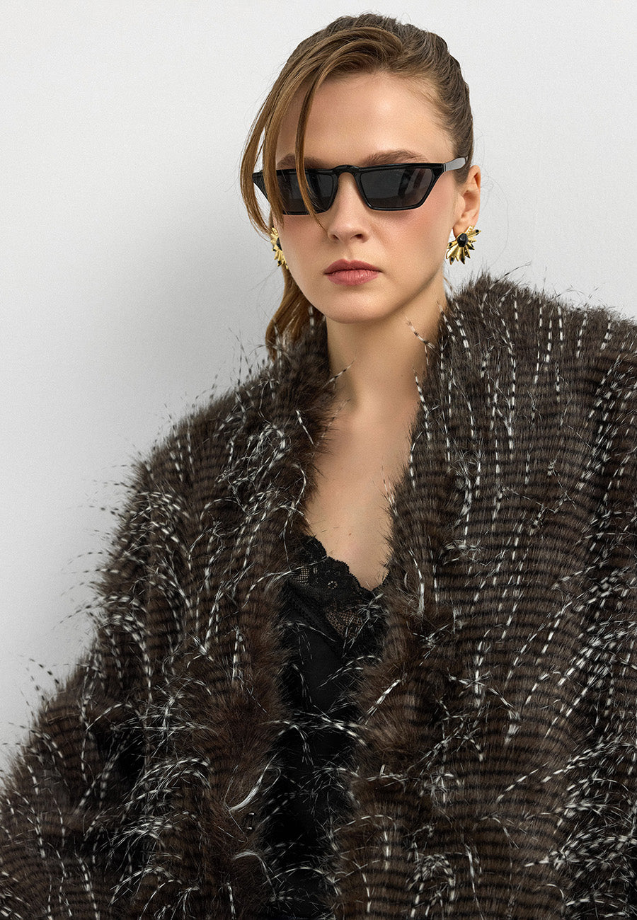 Faux Fur Efektli Kürk Ceket-Kahverengi