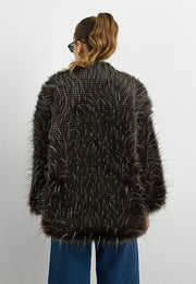 Faux Fur Efektli Kürk Ceket-Kahverengi