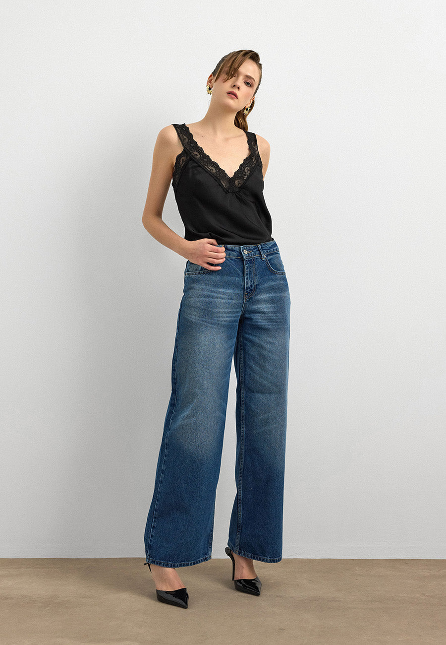 %100 Pamuk Düşük Bel Jean-Mavi