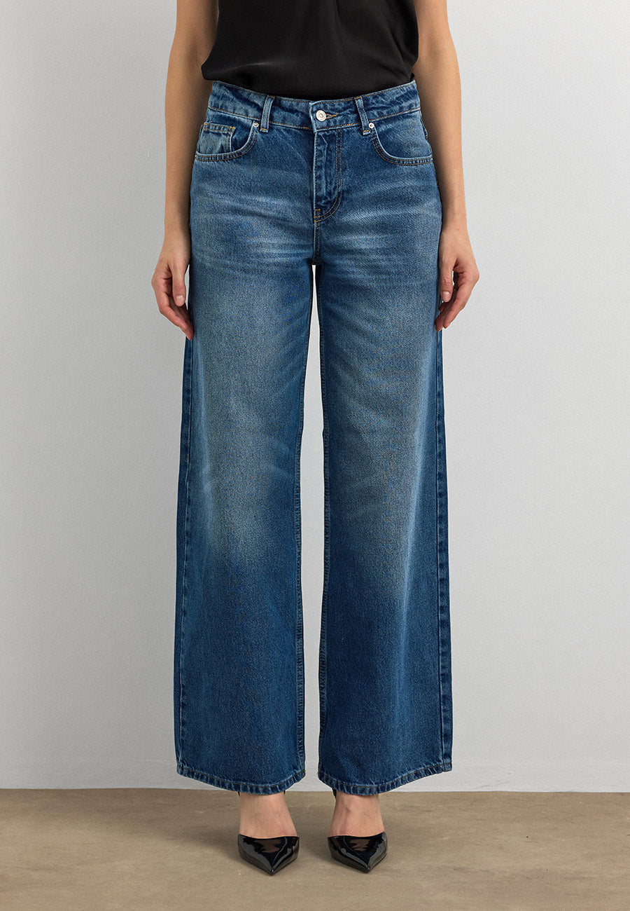 %100 Pamuk Düşük Bel Jean-Mavi
