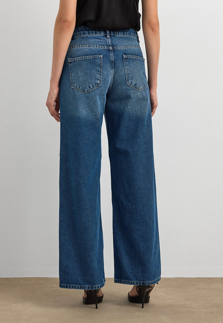 %100 Pamuk Düşük Bel Jean-Mavi