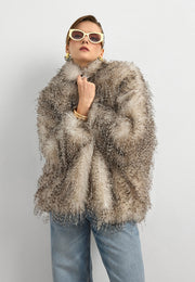 Faux Fur Efektli Kürk Ceket-Krem