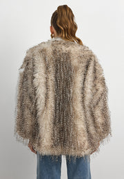 Faux Fur Efektli Kürk Ceket-Krem
